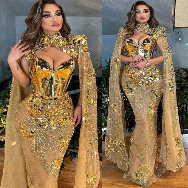 

2023 may aso ebi gold mermaid prom dress crystals beaded luxurious evening formal party second reception birthday engagement gowns dress rob, Black