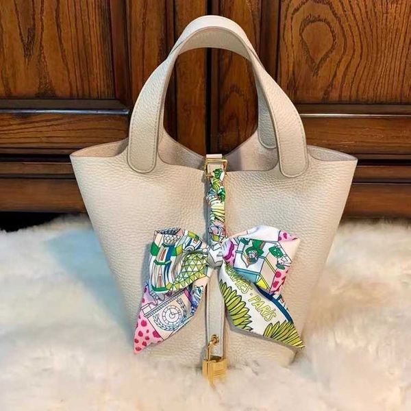 

authentic handbag desinger totes picotin bags 2023 new h family's first-floor kraft vegetable basket carrying bucket bag with silk towe
