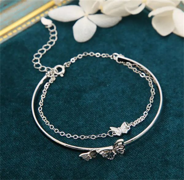 

butterfly cuff bangle bracelet with hollow chain tassel pendant for women party favors, Golden;silver