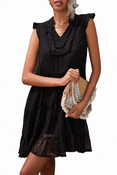 

black swiss dot tiered babydoll mini dress 2023 new o39x#, Black;pink