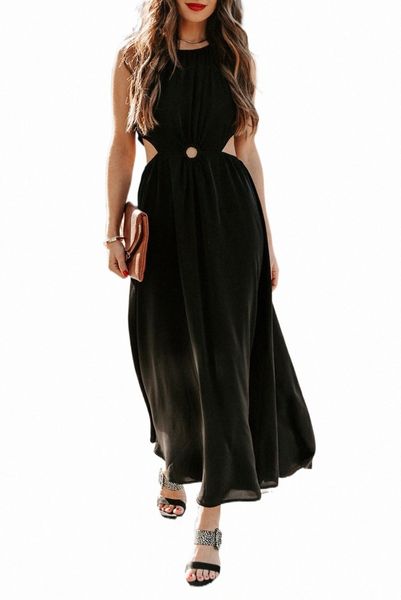 

black side cutout sleeveless maxi dress 2023 new m216#, Black;pink