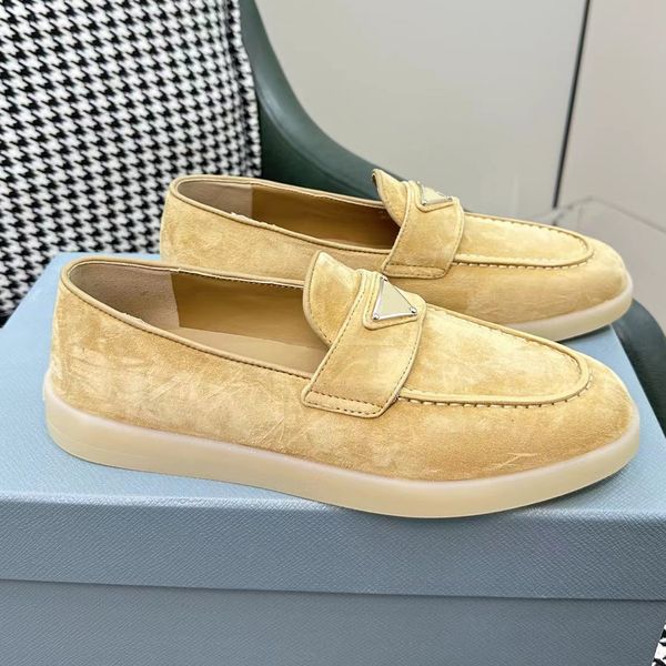 

comfortable flat sole dress shoes luxury designer shoes suede women fashion loafers simple triangle buckle factory shoe, Black