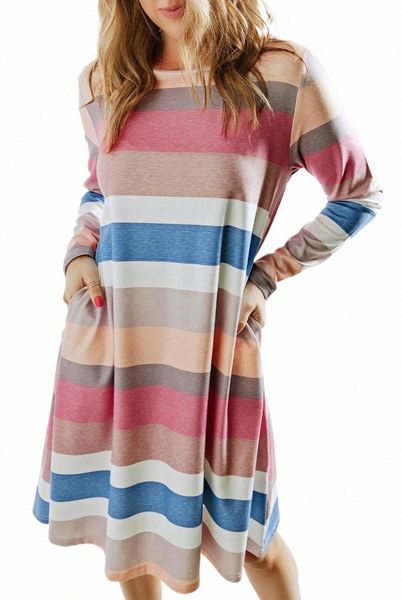 

rainbow long sleeve stripes mini dress 2023 new c3jl#, Black;pink
