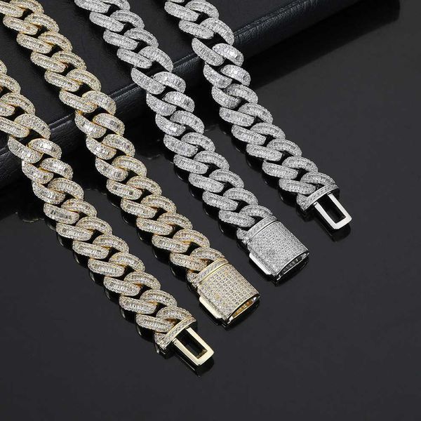 

custom 15mm vvs baguette moissanite cuban link chain 925 silver iced out rapper fashion hip hop jewelry diamond necklace
