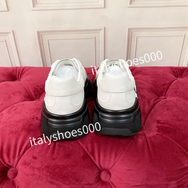 

new designer italy for men women sneaker leather embroidered stripes white shoe flat platform walking sports trainers, Black
