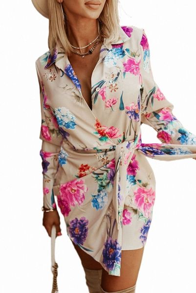 

multicolor floral print wrap tie mini shirt dress s0ni#, Black;pink
