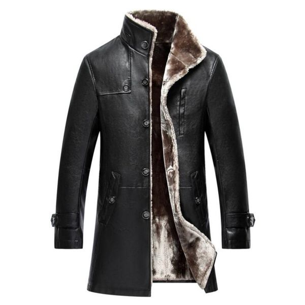 

mens clothing genuine sheep leather natural coat winter parka real fur long plush thick oversize sheepskin jackets for man m-5xl, Black