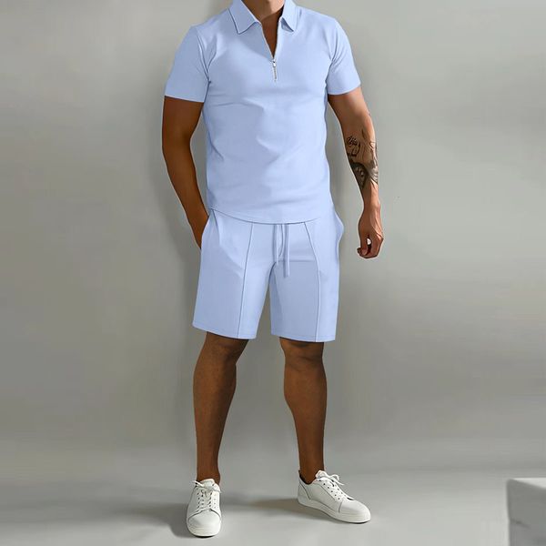 

men's tracksuits summer short sleeve thin polo shirtsport shorts 2 piece mens tracksuit suit men solid set casual jogging sportswear 23, Gray