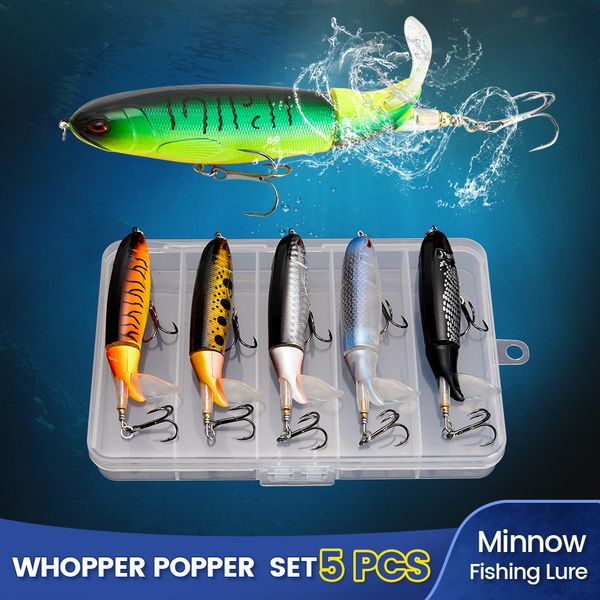

baits lures 1set whopper plopper minnow fishing lure13g/15g/35g crankbaits fishing artificial hard bait wobbler rotating tail fishing tackle