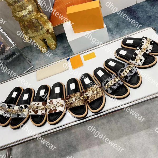

luxury brand mens womens slides summer fashion flat bottom bathroom slippers soft leopard printed leather slippers size 35-45