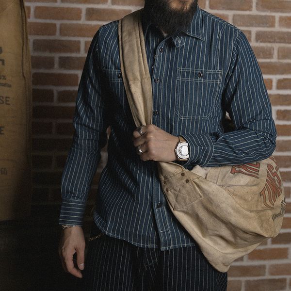 

men's casual shirts non stock wabash stripe work shirt vintage denim vent hole workshirts for men 230516, White;black