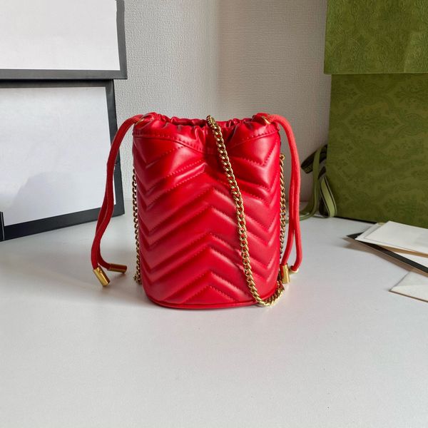 

10a marmont bucket bag women's chain large capacity strapping opening classic striped leather chain metal logo buckle luxury designer b