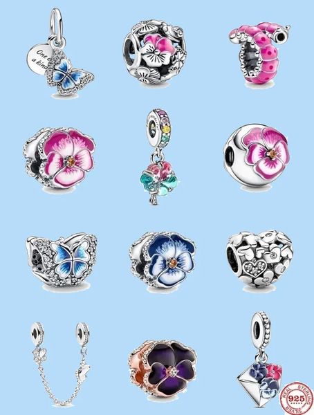 

925 charm beads accessories fit pandora charms jewelry wholesale spring fine pink flower friend clip curled caterpillar bead, Black