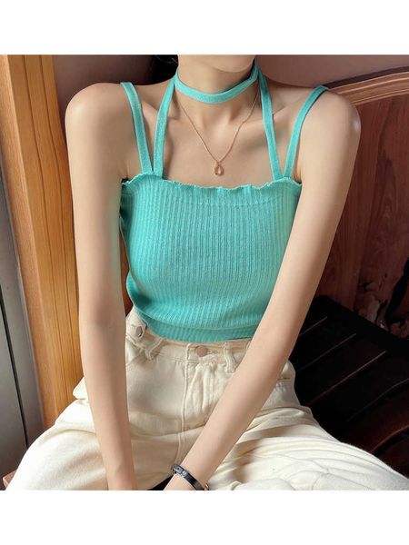 

women's tanks camis heliar women halter knitted crop summer bandage streetwear tank and camis for women 2022 summer aa230515, White