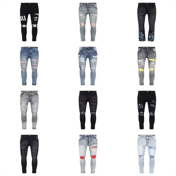 

23 mens jeans for guys rip slim fit skinny man pants orange star patches wearing biker denim stretch cult stretch motorcycle trendy long str, Blue