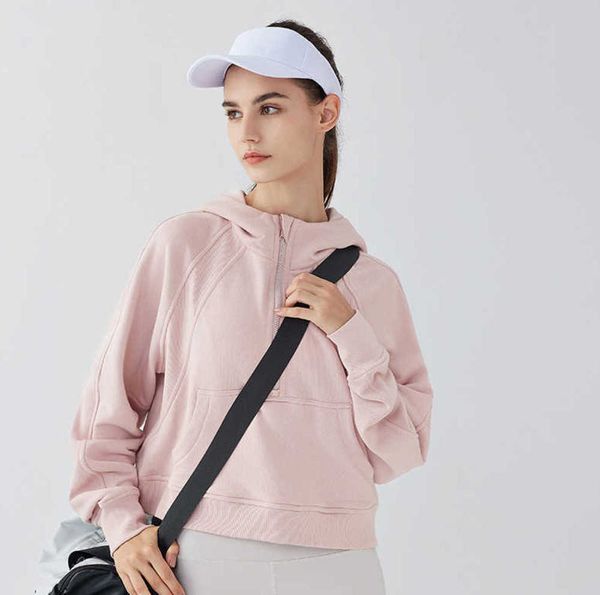 

lu-220 sports coat women's half zipper hoodie sweater loose versatile casual baseball suit running fitness yoga gym clothes jacket new, Gray