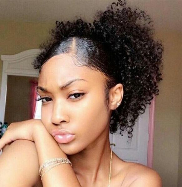 

ponytails 100 natural brazilian remy human hair velcr magic pony tail horsetail clips inon human hair extension afro kinky curly8839056, Black
