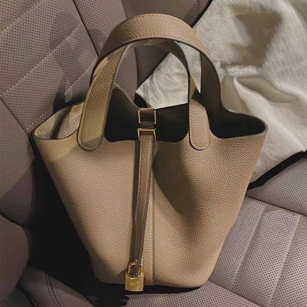 

authentic totes picotin women's luxury bags bag 2023 new leather vegetable basket layer soft cow skin litchi grain bucket handbag crn4