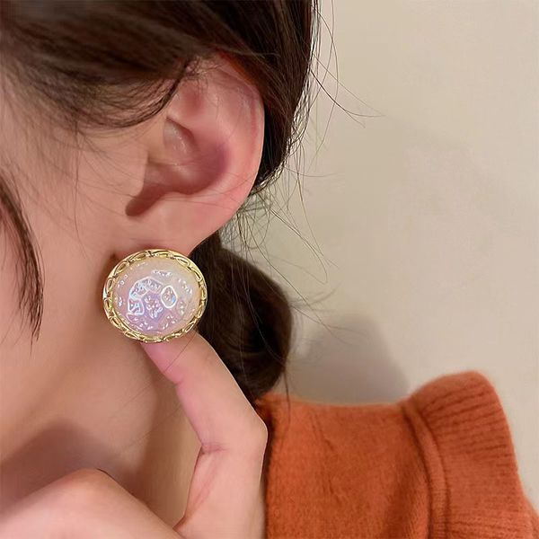 

simple resin round stud earrings europe and america ins fashion sweet and lovely temperament earrings female, Silver