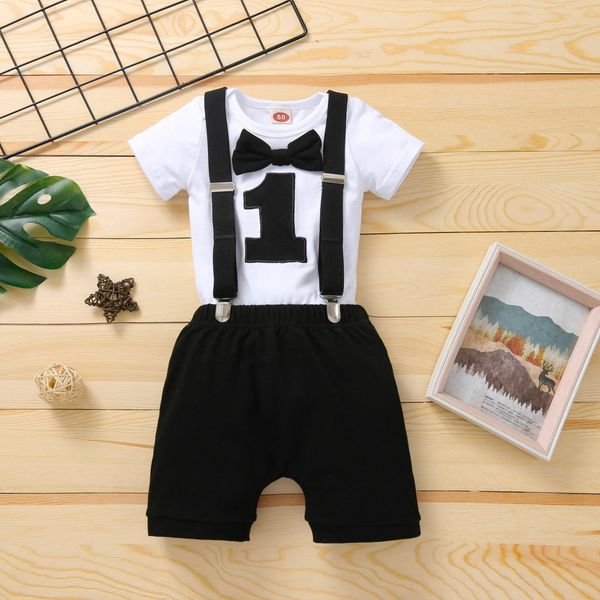 

clothing sets baju bayi laki laki satu tahun ulang baru lahir balita huruf pertama pria monyet tali celana pendek pakaian 230516, White