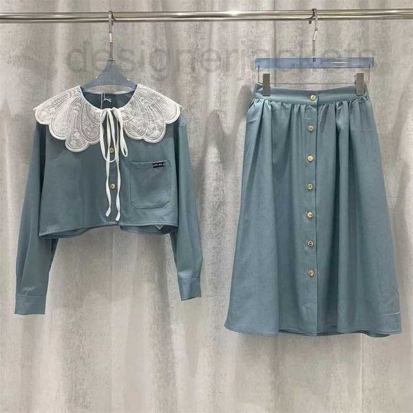 

two piece dress designer fashion casual skirt set spring new la collar skirts two-pie single-breasted pleated elegant womens suits z9ji, White