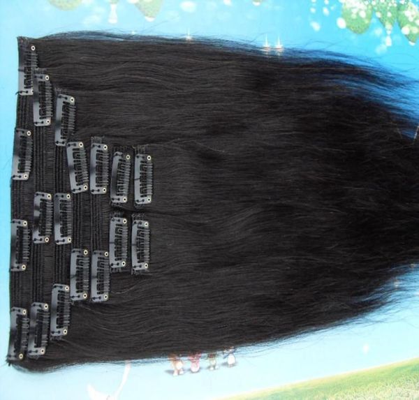 

peruvian human hair clips in wefts natural black color straight hair product can be dyed 9pieces one set beauty hair wefts4797073