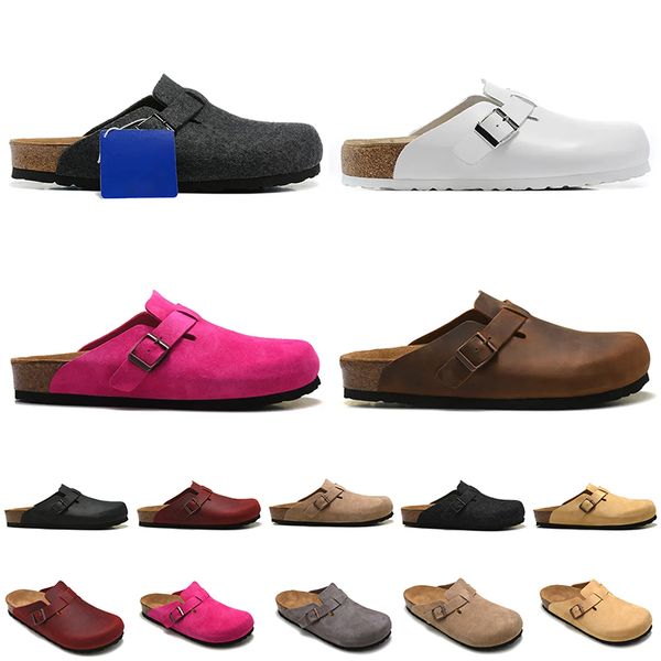 

2023 birkn stock designer sandals slippers birks boston clogs platform men women summer autumn winter leather felt sliders indoor buckle str, Black