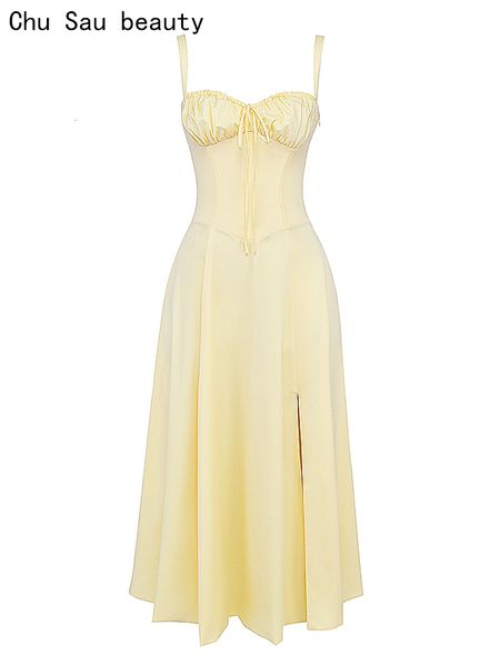 

party dresses chu sau beauty 2023 gaun midi dasi kupu kupu manis mode musim panas wanita bertali terpisah punggung terbuka ramping seksi ker, White;black