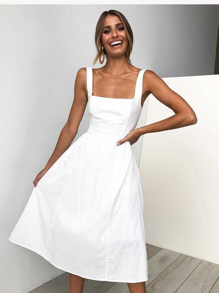 

casual dresses women new backless a-line dresses 2023 fashion spaghetti strap summer beach dress casual solid midi dress red dresses p230516, Black;gray