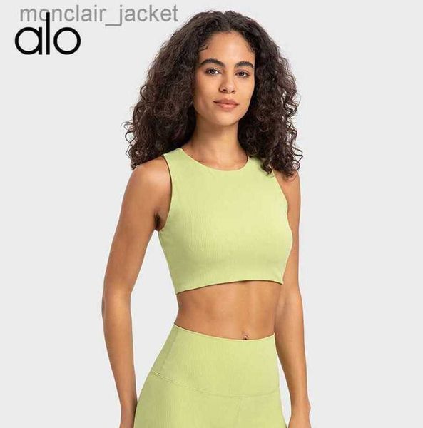 

desginer yoga yoag high collar anti glare thread texture beautiful back racerback sports vest women's fitness suit 23ssa, White