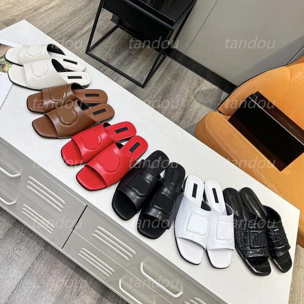

calfskin mules slides designer women men leather mule sandals fashion summer beach paris slippers lady flat slide size 35-45, Black