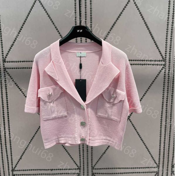 

23ss womens designer clothing womens knits socialite metal buckle small lapel brooch short sleeve knitted cardigan womens clothes a1, White