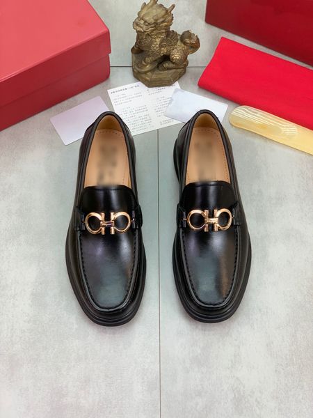 

fashion men designer dress shoes matte leather gold buckle slip on formal luxury business mens loafer shoe with red box, Black