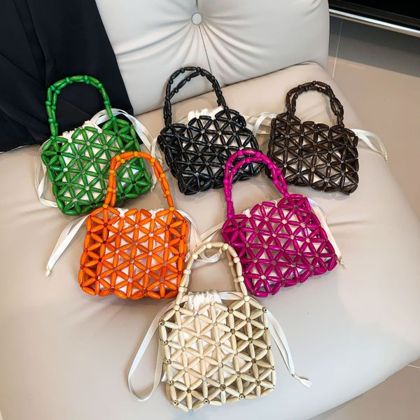 

wood beads hollowed out flower pearl girl princess handbags little children crossbody bag summer travel kindergarten cute decoration bags fo, Black