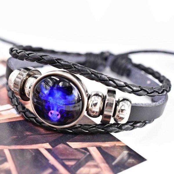 

woven personality twelve constellation luminous couple bracelet metal student multi layer leather glass, Golden;silver