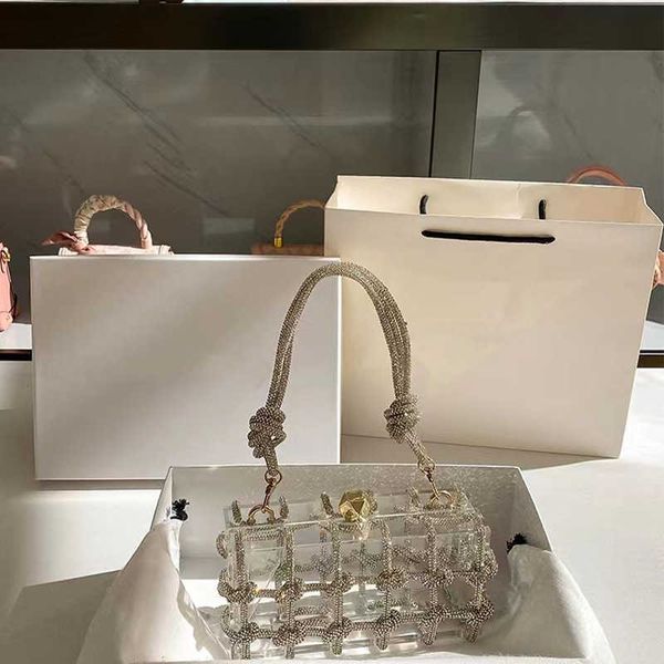 

niche design acrylic bag transparent box hand woven rhinestone shoulder bag banquet armpit portable women's bag 230516