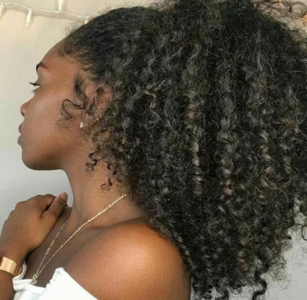 

brazilian hair ponytail human hair ponytails 20 22inch 140g kinky curly indian clip in hair extensions more color afro curly pony 1768624, Black