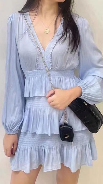 

casual dresses -aje tiered dress puff sleeves ruffled mini dress for womenfashionnew2023, Black;gray
