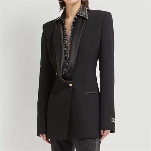 

Women' Suits Women' Suit Coat 2023 Spring Korean Fashion Satin Patchwork Jacket Big Name Long Sleeved Top Blazer, Black