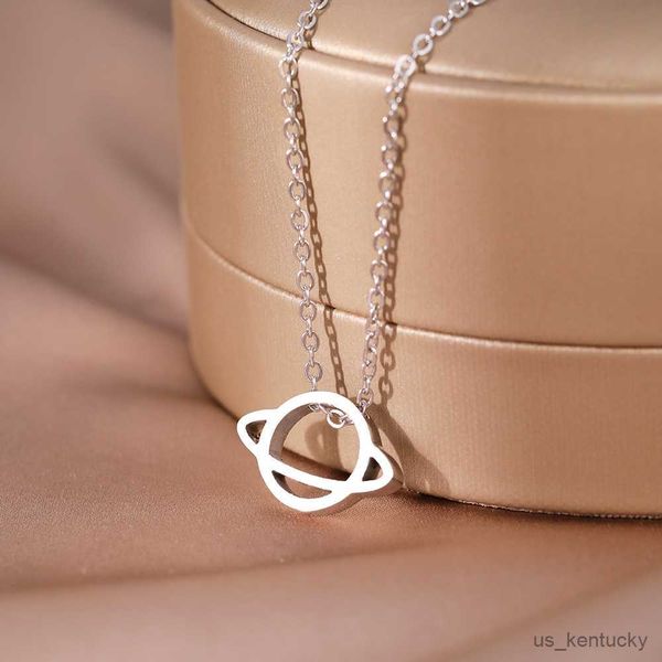 

pendant necklaces stainless steel nelaces cartoon galactic planet pendants temperament choker chain charms nelace for women jewelry, Silver