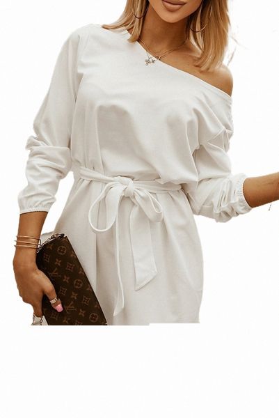 

white crewneck long sleeve belted casual mini dress x0sz#, Black;pink