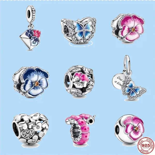 

925 sterling silver charms for jewelry making for pandora beads wholesale spring pink amulet bead, Black