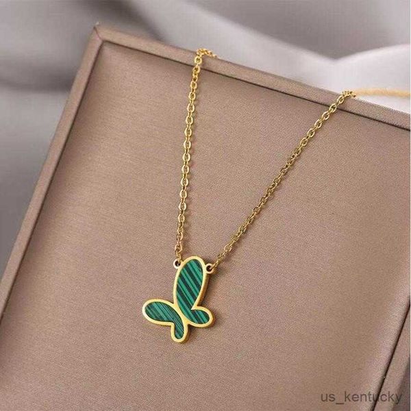 

pendant necklaces stainless steel green butterfly pendant nelaces stud earrings for women fashion fine jewelry set accessories gifts, Silver