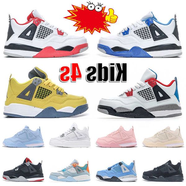 

with box designer with box 4s basketball shoes kids youth toddlers jumpman 4 sneakers motorsports fire red what the lightning sail pink univ, Black