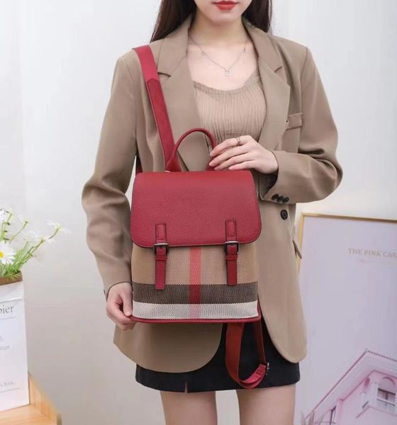 

urban commuter handbag one shoulder leather plaid contrast color backpack for women