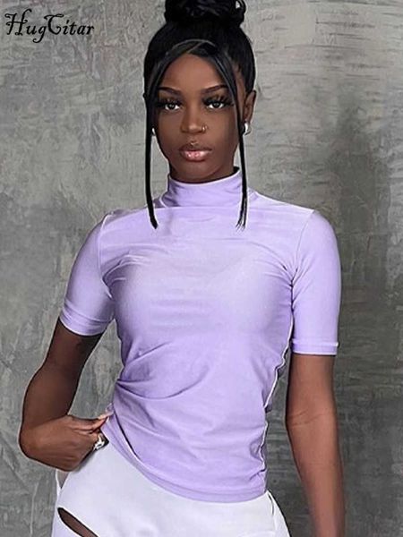 

rukas solid o neck short sleeve slim crop t-shirt 2023 summer women fashion y2k streetwear sport clothes wholesale, White