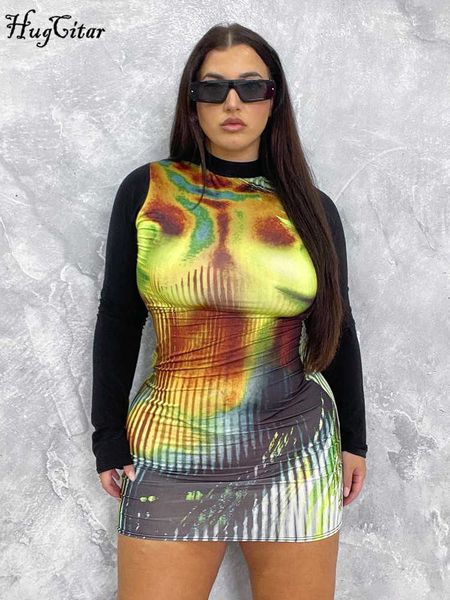

rukas women fashion tie dye print long slevees bodycon mini dress 2023 spring y2k streetwear evening party club outfit, White;black