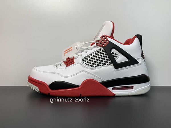 

with box designer jumpman 4 retro og fire red mens basketball shoes classic colorway white leather upper with firered outdoor sports sneaker, Black