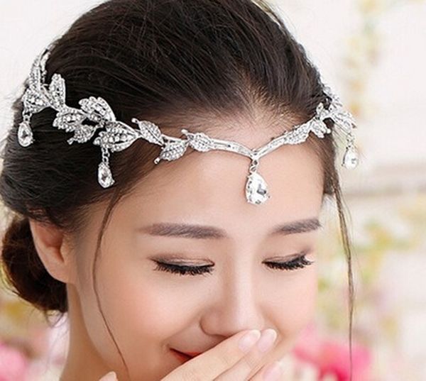 

fg-0014 bride diamond crown water drops bride eyebrow heart pendant new gold crown hair band wedding headwear, Silver