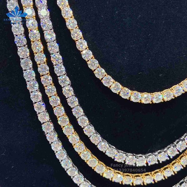 

pass diamond test 2mm-6.5mm wide 925 silver gold plated moissanite tennis necklace bracelet chain hiphop chains